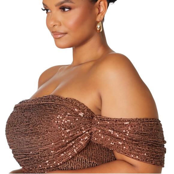 Pretty Little Thing Dress Womens 16 Sequin Off Shoulder Mini Party Ruched New - Picture 5 of 15